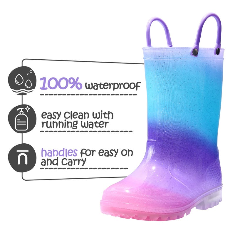 K KomForme Toddler Light Up Rain Boots for Girls Boys Waterproof Rain Boots with Handles Outdoors - Image 2